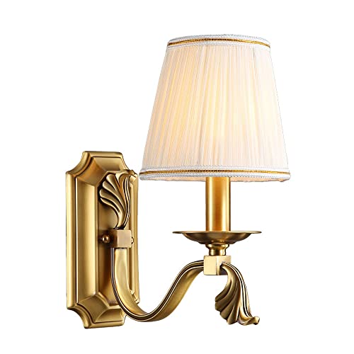 Applique murale vintage laiton abat-jour tissu pour remplacer une lampe de chevet encombrante
