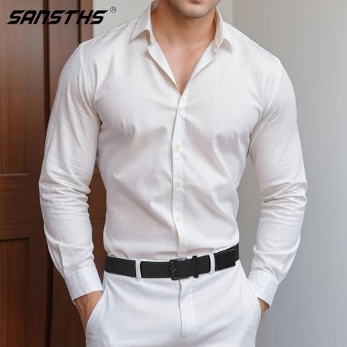 Image of SANSTHS Stretch Braided Golf Belt Breathable No Hole Elastic Woven Belt for Men Women, Ideal Belt for Golf Travel Daily Wear