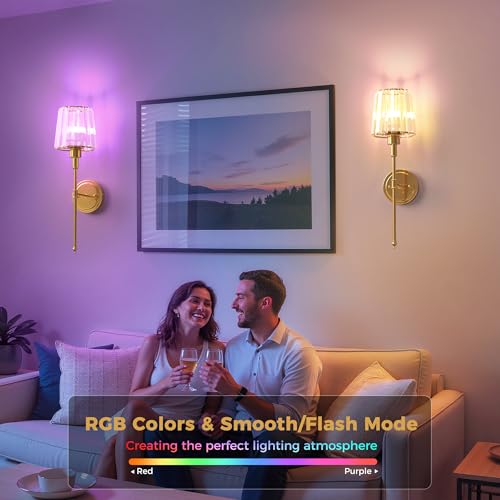 Image of DORESshop Battery Operated Wall Sconce Set of 2, Wireless Wall Light, 15 Color Rechargeable Wall Sconces, Sconce Wall Decor Set of 2 for Bedroom, Living Room, Gold and Crystal, 24.6in