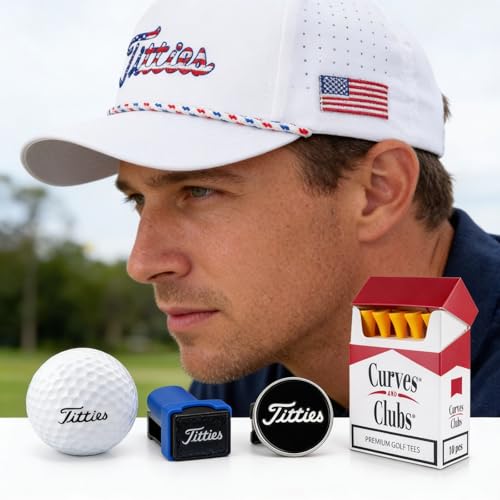 Image of Curves & Clubs Titties Golf Hat, Funny Rope Snapback for Men with USA Flag, Breathable Performance Golf Cap