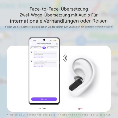 NE20 KI Übersetzer Kopfhörer, 135 Sprachen Übersetzer 6 Übersetzungsmodi Ohrhörer mit App, Bluetooth 6.0 Kabellose Kopfhörer mit Touchscreen, HiFi-Sound Ohrhörer für Büro, Sport, Studium
