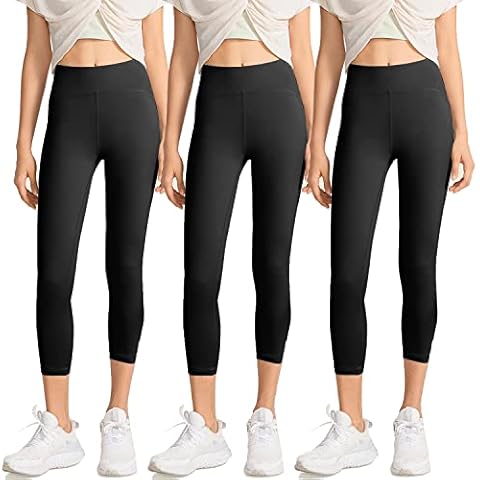 ZOOSIXX 3 Pack High Waisted Capri Leggings for Women, Buttery Soft Black Yoga Leggings, A-black,black,black, Large-X-Large Cover