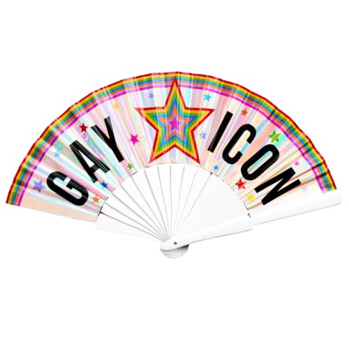 xo Fetti Pride Gay Icon Fan | Iridescent Folding Fan Rainbow Party Parade Accessory Festival Drag Night Love Wins Queer Vibe