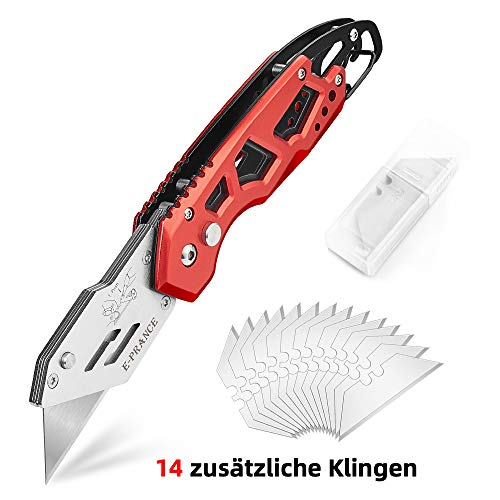 E-PRANCE Cuttermesser Teppichmesser Taschenmesser Klappmesser Metall, mit klasische Design inkl. 15 Ersatzklingen, rutschfestem schweißfest Aluminiumgriff, ideal für Familienleben,Büro,Outdoor (C)