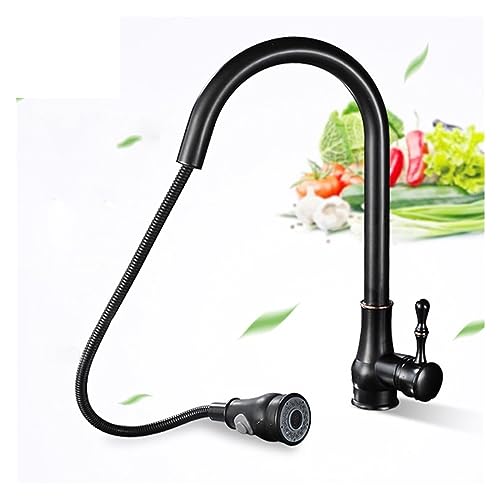 Grifos mezcladores de cocina con rociador de corriente y manguera extraíble negra 3