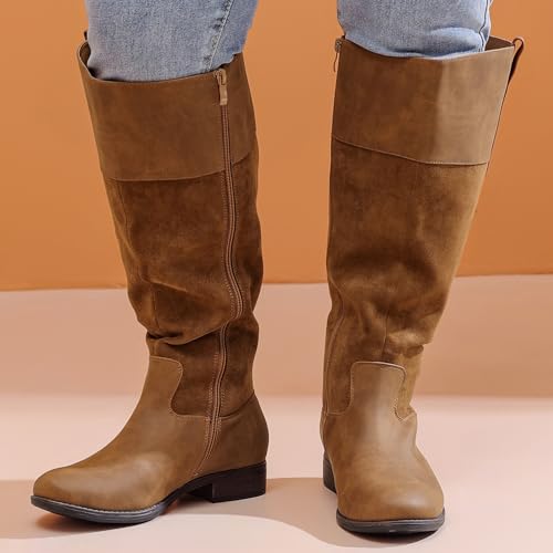 Image of Luoika Women's Extra Wide Calf Knee High Boots, Plus Size Wide Width Knee-High Boots Winter Fall Low Heel Ridding Boots.