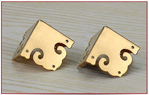 Image of 4Pcs Vintage Pure Brass Corner Protectors Antique Hardware Desk Edge Wooden Jewelry Gift Box Cabinet Three Sides Full Encase Corner Guard (Gold)