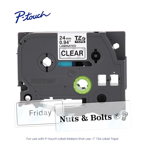 Ruban TZe151 24 mm Brother noir sur transparent cassette étiquette 8m
