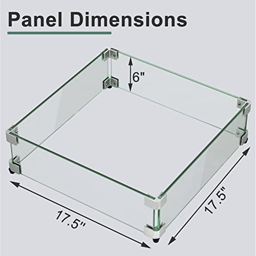 Gaspro 17.5" X 17.5" X 6" Fire Pit Wind Guard Square, Tempered Glass Firepit Table Shield, Thick And Sturdy, With Hard Aluminum Corner Bracket & Rubber Feet, Easy To Assemble #TOP1
