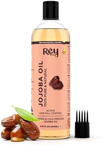 Rey Naturals Cold Pressed Jojoba Oil For Hair Growth, Skin & Face - 200ml | Pure Jojoba Oil for Face & Body Massage with Vitamin E | Virgin & Unrefined Jojoba Hair Oil For Men & Women