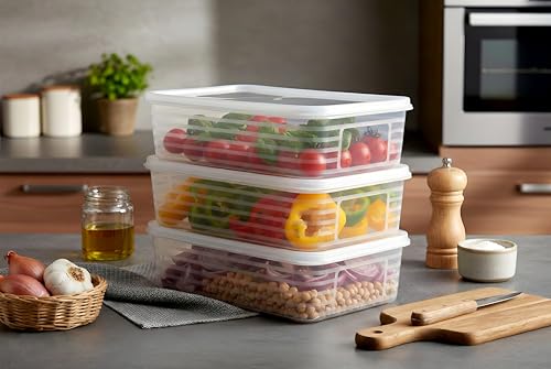 Image of HomeWiz Fridge Storage Containers 3500ml x3 | Air Tight Storage Container Set | Fridge Organiser Storage Boxes |Food Grade BPA-Free Plastic Containers |Stackable, Transparent, for Fruits & Vegetables