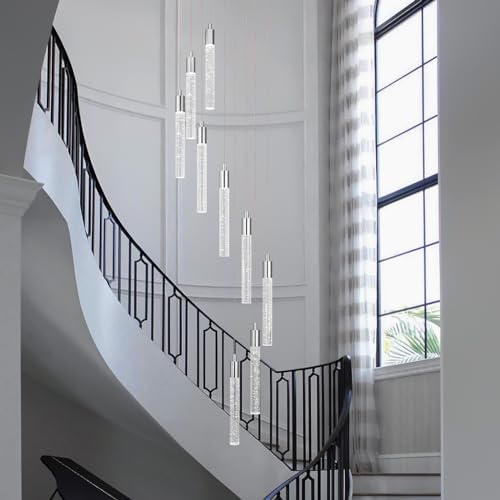 Image of 9 Light Living Room Chandelier Chrome Crystal Pendant Lights LED Dimmable 54W 6000K Staircase Large Chandelier Lobby Living Room Foyer High Ceiling Chandeliers
