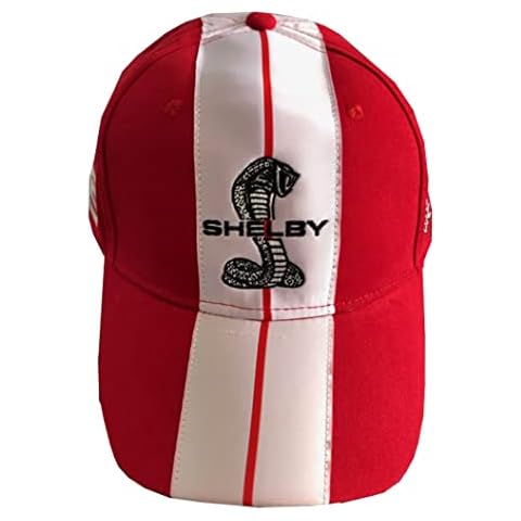 Shelby Super Snake Red Cap Hat | Two Stripe Shelby Cobra Design Racing Performance Hat | Officialy Licensed Shelby® Product | One-Size Fits All | Adjustable Closure, Red Cover