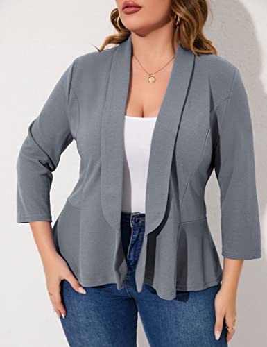 KOJOOIN Women Plus Size Casual Blazer Open Front Long Sleeve Work Office Cardigan Jackets4