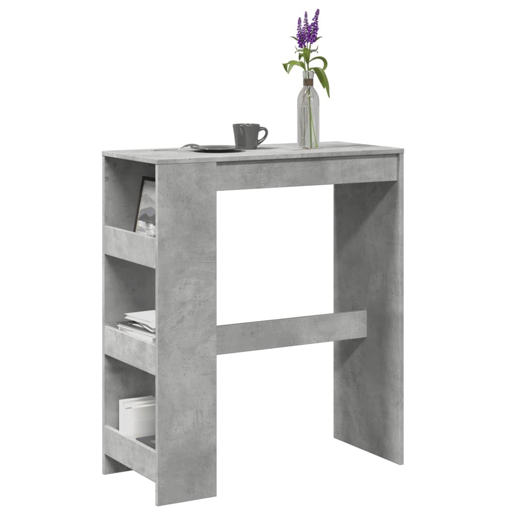 Bartisch Mit Regal Betongrau 90x40x103,5 cm Holzwerkstoff | 3 Ablagen, Viel Stauraum, Pflegeleicht, Feuchtes Tuch Reinigung, Wandhalterung Inklusive