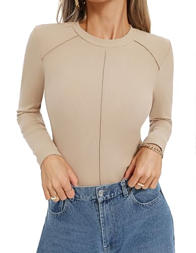 Women Apricot Fitted Long Sleeve Shirt,Ribbed Knit Top Crewneck Sweater STARTING at - image 9