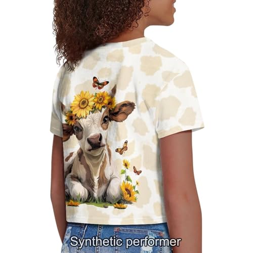 Image of 4th of July Shirt for Girls 7-8 Years US Flag Crop Tops Kids Outfit Independent Day Graphic Tee-