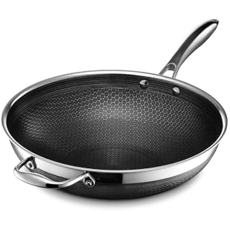 HexClad Hybrid Nonstick 12-Inch Wok, Stay-Cool Handle, Dishwasher-Friendly, Oven-Safe Up to 900F, Induction Ready, Compatible with All Cooktops