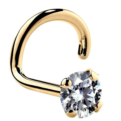 FreshTrends Cubic Zirconia Nose Ring for Women– 20G 2mm Cubic Zirconia Nose Stud – 14K Real Gold Nose Ring Twist Screw – Made in USA
