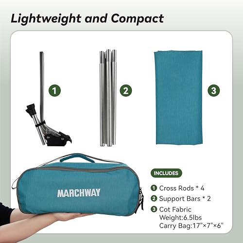 MARCHWAY Lightweight Folding Camping Cot Bed with Lever Lock - Easy Setup Portable & Compact for Outdoor Adventures, Supports 330 lbs (Blue) - Image 6