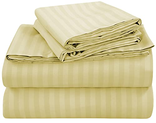 Image of ROYALE LINENS 4 Piece Full Sheets Set - Soft Brushed 1800 Microfiber Bedding - 1 Fitted, 1 Flat Sheet, 2 Pillow Cases - Wrinkle Free & Fade Resistant - Hotel Luxury Bed Sheets (Stripe Beige, Full)