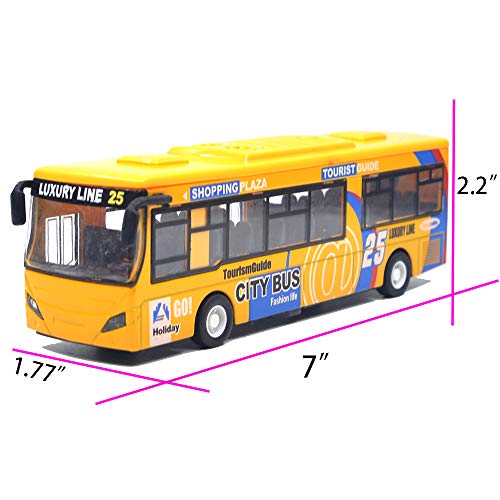 Ailejia City Bus Toy Die Cast Pull Back Public Transportation Vehicles Mini Bus Model Car Toys Lights And Music (Yellow) #TOP1
