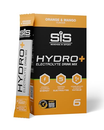 Science in Sport HYDRO+ Electrolyte Drink Mix 6x4.3g Naranja y mango - Electrolitos en polvo veganos, Bebida deportiva en polvo con vitamina C y 5 electrolitos importantes