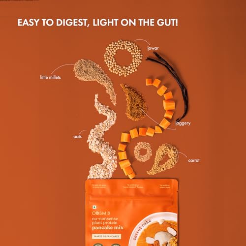 Image of Cosmix No-Nonsense Protein Pancake | 8g Protein /Serving | Instant Breakfast with Supergrain Blend (Oats, Jowar, Kodo, Little Millet) | Pancake Mix | No Maida, No Refined Sugar | Carrot Cake - 200g