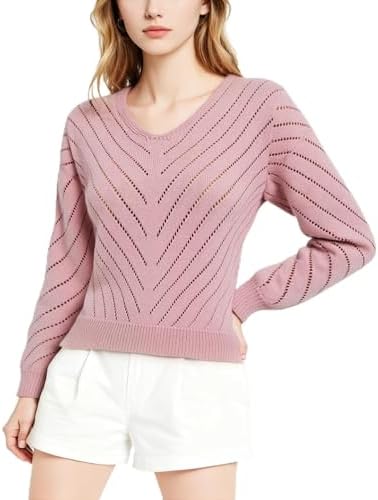 Womens 2025 Fall Sweaters: Long Sleeve V Neck Tops Classic Pullovr Sweaters Loose Dressy Casual Basic Clothes