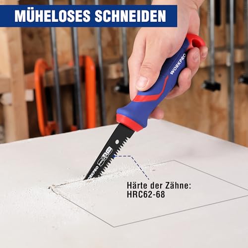 WORKPRO 150mm Hand-Stichsäge, Mehrzweck-Stichsäge aus Bi-Metall, Trockenbausäge für schnelle Schnitte, Dreifachkanten-Handsäge für Wandplatte, Trockenbau, Zementplatte, 8TPI