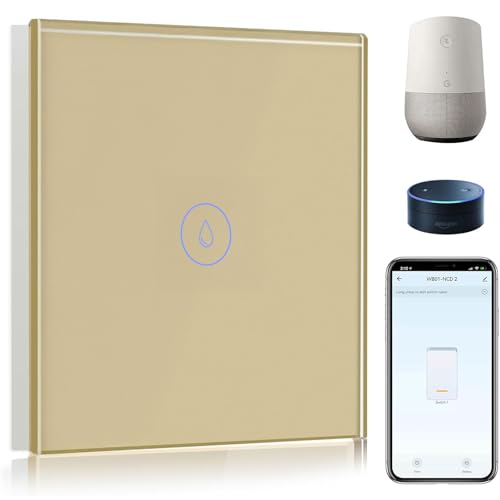 BSEED 40A Smart Interruttore per Scaldabagno, Interruttore per Scaldabagno con Amazon Alexa e Google Home, WiFi Interruttore per Scaldabagno con Touchscreen Oro(Linea Neutra Necessaria)