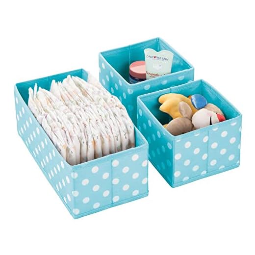 mDesign Juego de 3 cajas de almacenaje para habitaciones infantiles, baño, etc. – Cestas organizadoras de lunares – Organizadores de armario infantil de fibra sintética en 2 tamaños – turquesa/blanco