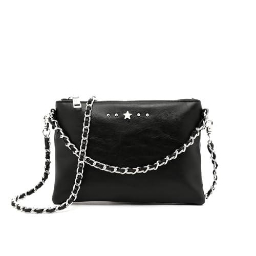Imagen de MISAKO Nescofi bolso bandolera de fiesta pequeño con doble cadena extraíble y detalles metálicos Mujer Nescofi Negro 14x20x2 cm