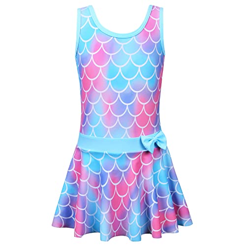 ZNYUNE Trajes de baño de una pieza para niñas y niñas, trajes de baño para niñas, sin mangas, protector de erupción, traje de baño de surf, estilo dulce con falda, Scaleblue a, 3-4 años