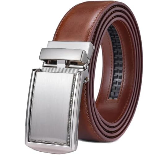 Men's Leather Ratchet Belt With Automatic Buckle 3.5Cm Wide Adjustable Dress Zd17 Sliver Coffee 160cm2