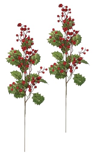 Künstlicher Ilexzweig mit Beeren 2er Set 64cm Beerenzweig Deko Zweig...