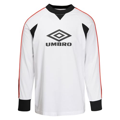 Umbro Men's Panelled Long Sleeve T-Shirt, Brillant White/Black/FIRE Whirl by Umbro - Used condition - US$31.06