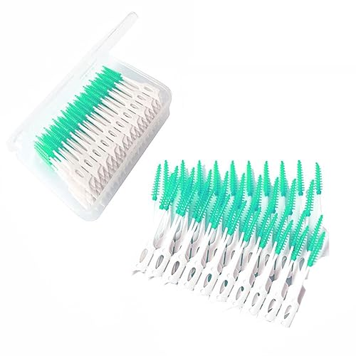 JOCXZI Bâtonnet Interdentaire - 200 Pièces Vert Brossettes interdentaires Soft Silicone Brosse à dents outil de nettoyage des dents Bâton de fil dentaire à double usage