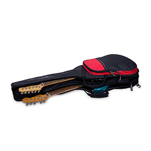 Image of Crossrock CRSG106DEBR Double 2x Electric Guitar Gig Bag -With Padded Adjustable backpack Straps, Black /Red