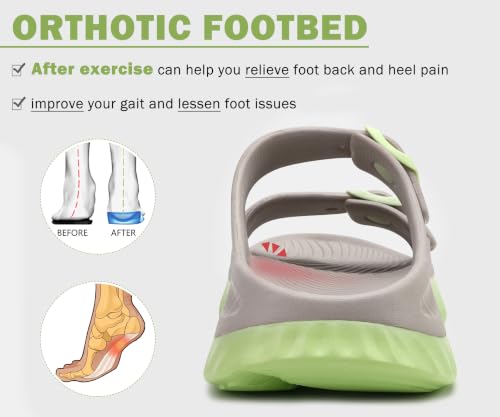 Image of KuaiLu Womens Recovery Sandals Comfortable Arch Support Adjustable Slides | Orthotic Adjustable Thick Cushion Sport Reduces Stress on Feet Joints & Back Post-Exercise