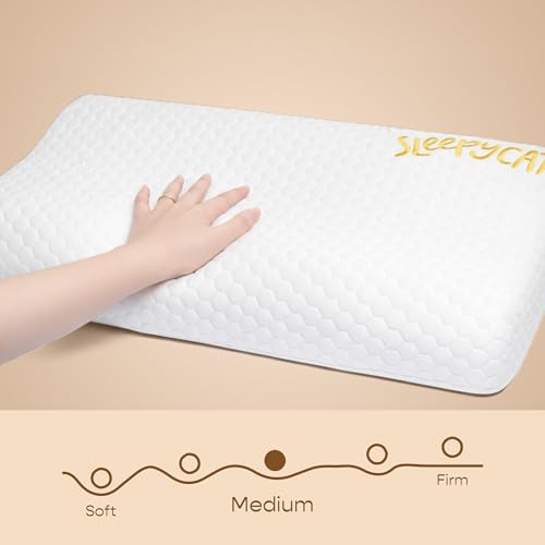 Image of SleepyCat Cervical Memory Foam Pillow | Full Size Contour Design for Neck Pain Relief | Perforated Real Memory Foam for Airflow | No Sagging, Breaking or Flattening | White, Set of 4 (25 X 16 inches)