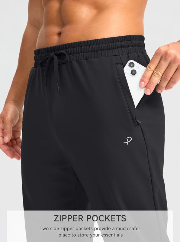 Pudolla Men's Fleece Lined Sweatpants with Zipper Pockets Winter Warm Water Resistant Athletic Pants for Workout Running - Image 2