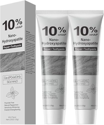 Hydroxyapatite Toothpaste,10% Nano Hydroxyapatite for Advanced Enamel Repair & Sensitivity Relief, Gentle Daily Toothpaste for Whitening & Fresh Breath(2-Pack) (A)