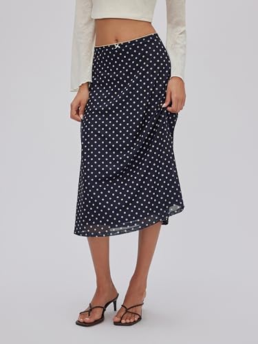 CIDER Womens Polka Dot Skirts Mesh High Waist Boho Flowy Long Midi Skirts3