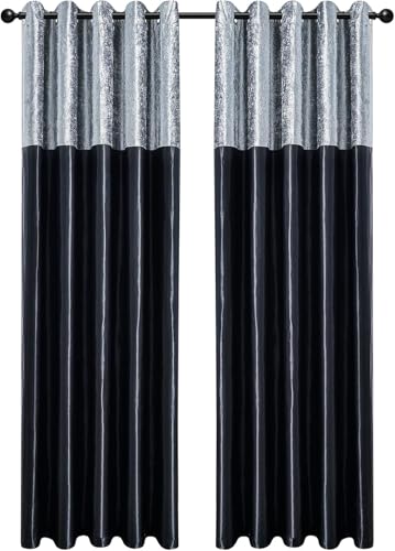 Crushed Velvet Faux Silk Curtains - Elegant and Silky Fabric for Bedroom & Living Room - Fully Lined Door Curtain Pair with Eyelet Rings - Ultimate Privacy & Style