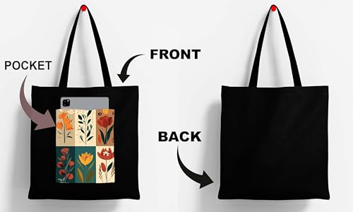 Image of ZORI Black Tote Bag With Pocket Printed Designed Canvas Tote Bags For Women large capacity,Tote bag For Shopping, College, Travel, More Canvas Handbag For Unisex Bag