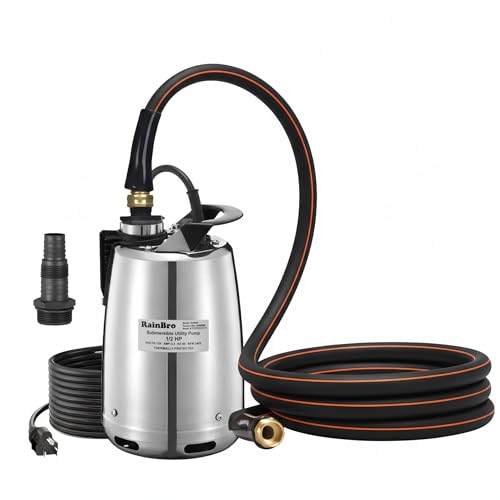 Sump Pump Submersible With 10Ft. Garden Hose, Water Pump, Portable Utility Pump, 25-Foot Cord, Ideal for Swimming Pool, Garden Pond, Hot Tub, and Flood Basement Draining