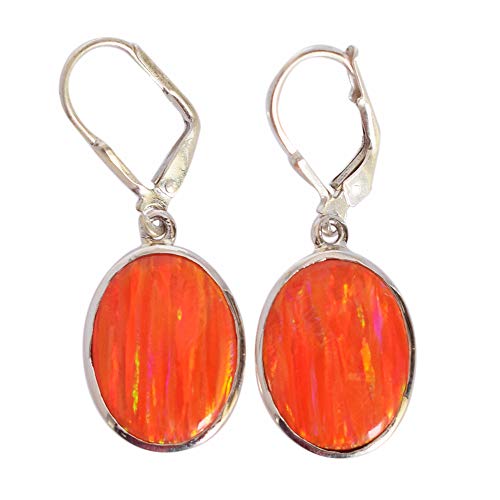 Boucles d'oreilles opales de feu pendantes multicolores en argent 925 de 14x10 mm