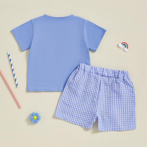 Image of Kayotuas Fourth Of July Toddler Boy Outfit Baby American Flag Clothes Patriotic Shirt Striped Gingham Shorts 2Pcs Summer Sets