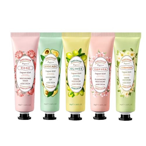 Set Crema Mani 4 Pezzi,Crema Idratante Mani Secche,Mini Creme Profumate da Viaggio,Regalo Donna Uomo,Kit Cura Mani con 4 Fragranze Diverse